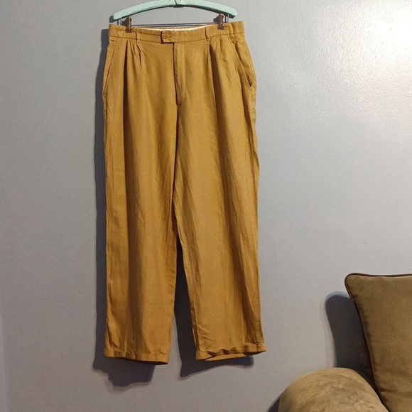 Maltos tan linen & rayon vintage dress slacks 34W - Picture 9 of 17